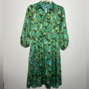 Merlis 3/4” Sleeve Silk-like Floral Dress Bubble Sleeve